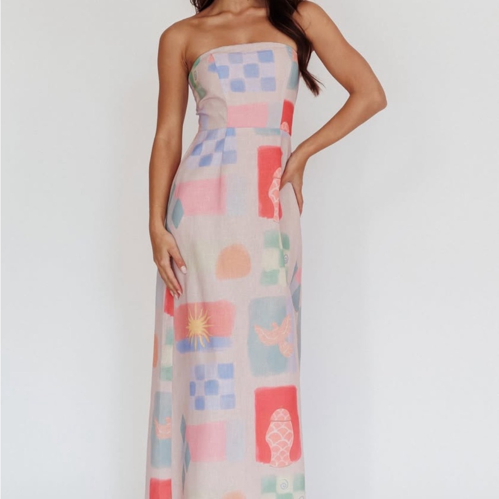 Pink and Orange Strapless Sheath Dress for Wedding Guest